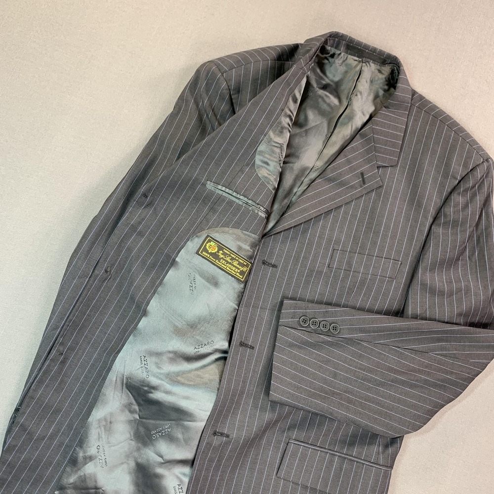 VTG Loris Azzaro Suit Jacket Men 46R Gray Pinstripe Loro Piana Zelander Wool 90s